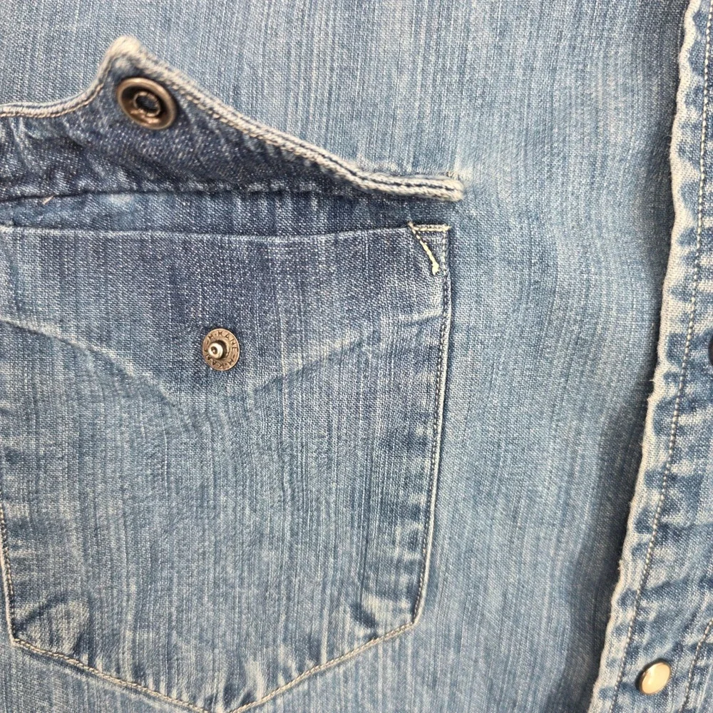 Vintage Ralph Lauren Classic Western Denim Shirt Mens XL Blue Pearl Snap